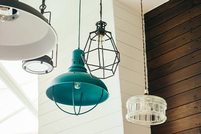 Pendant light fixtures hanging from ceiling