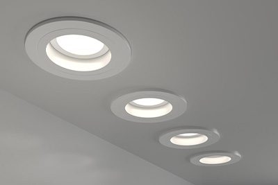Recessed light fixtures in ceiling