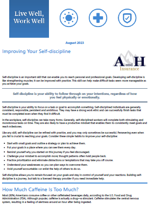 August newsletter about self discipline