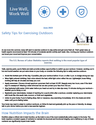newsletter with tips for exercising outdoors