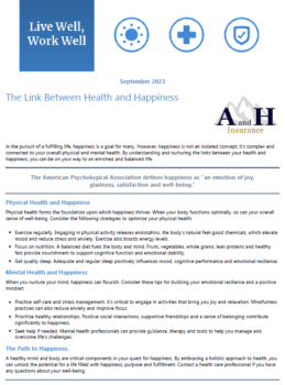 Health and happiness link newsletter