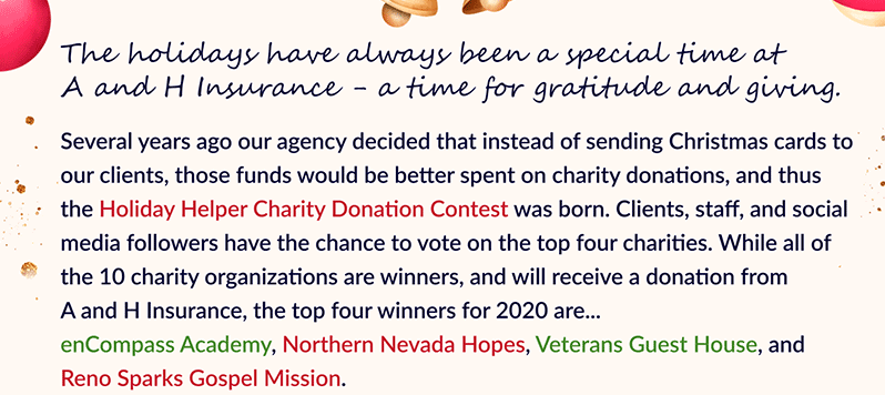 2020 Holiday Helper Charity Winners and Christmas Greetings