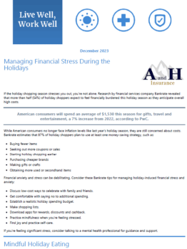 Holiday finances newsletter